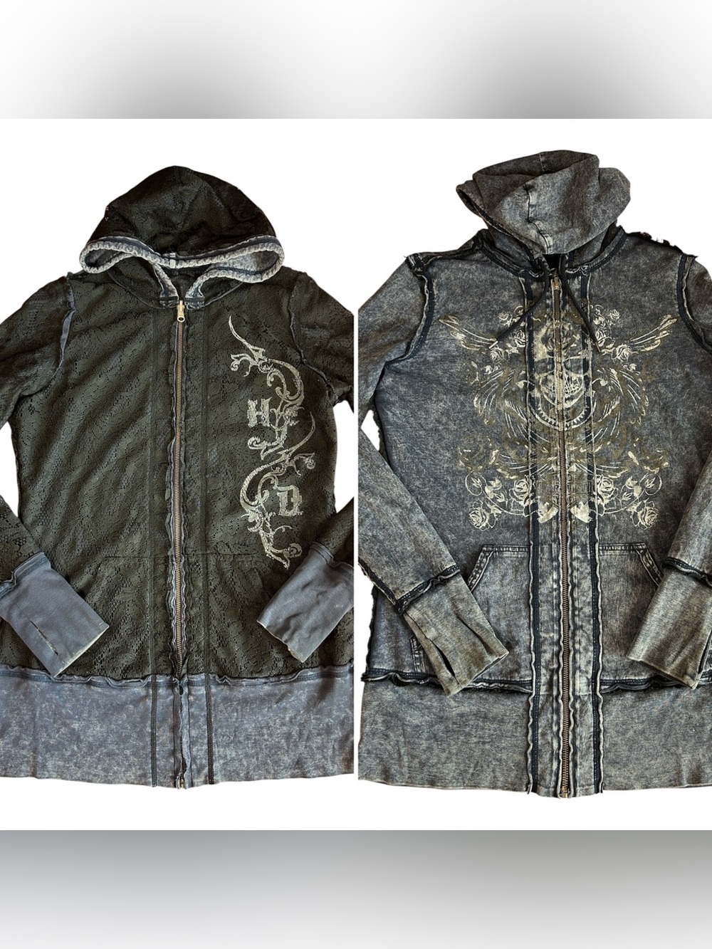 Y2K Harley Davidson Women's Reversible Full Zip Hoodie Blue Black Lace overlay M